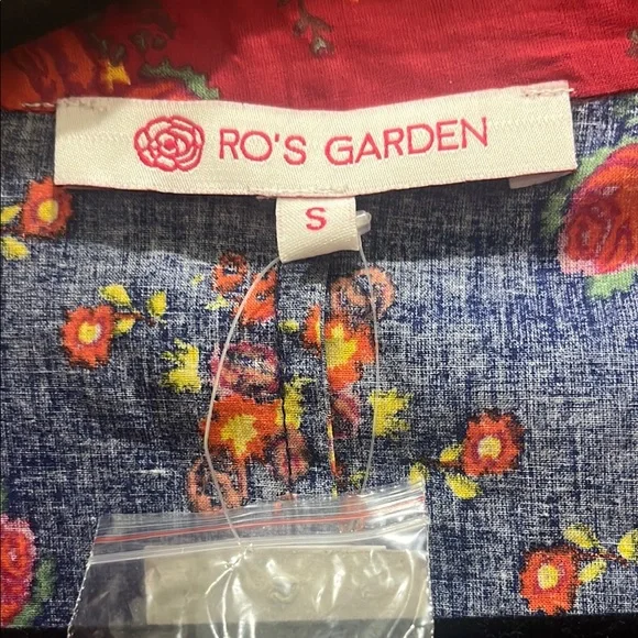 Blue and Red Floral Peplum Blouse with Long Sleeves - Picture 2 of 7